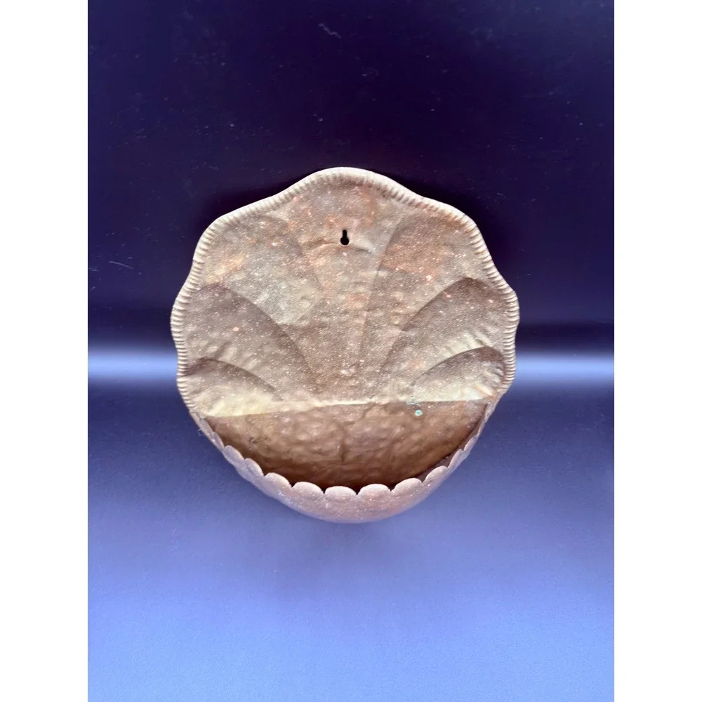 Vintage Brass Seashell Wall Pocket Planter Hammered Metal Scalloped Decor